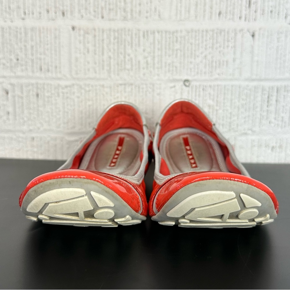 Prada Buffalo Lux Orange Silver Patent Leather Scrunch Ballet Flats Size 36 - Picture 6 of 16